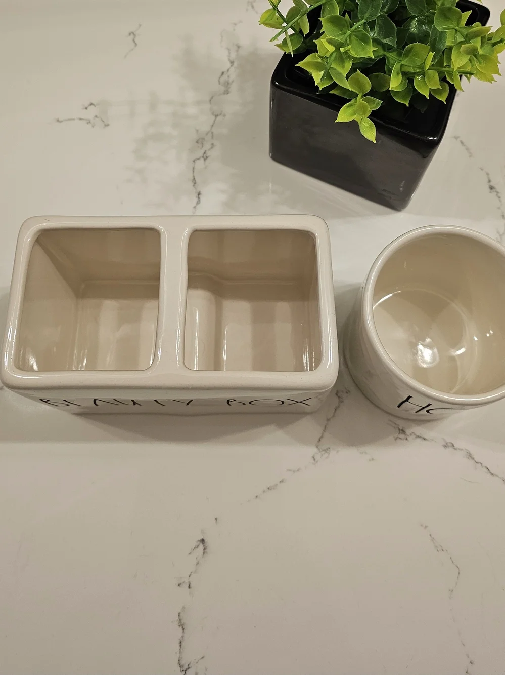 Rae Dunn Ceramic 'Beauty Box' & 'Hold' Organizer Set